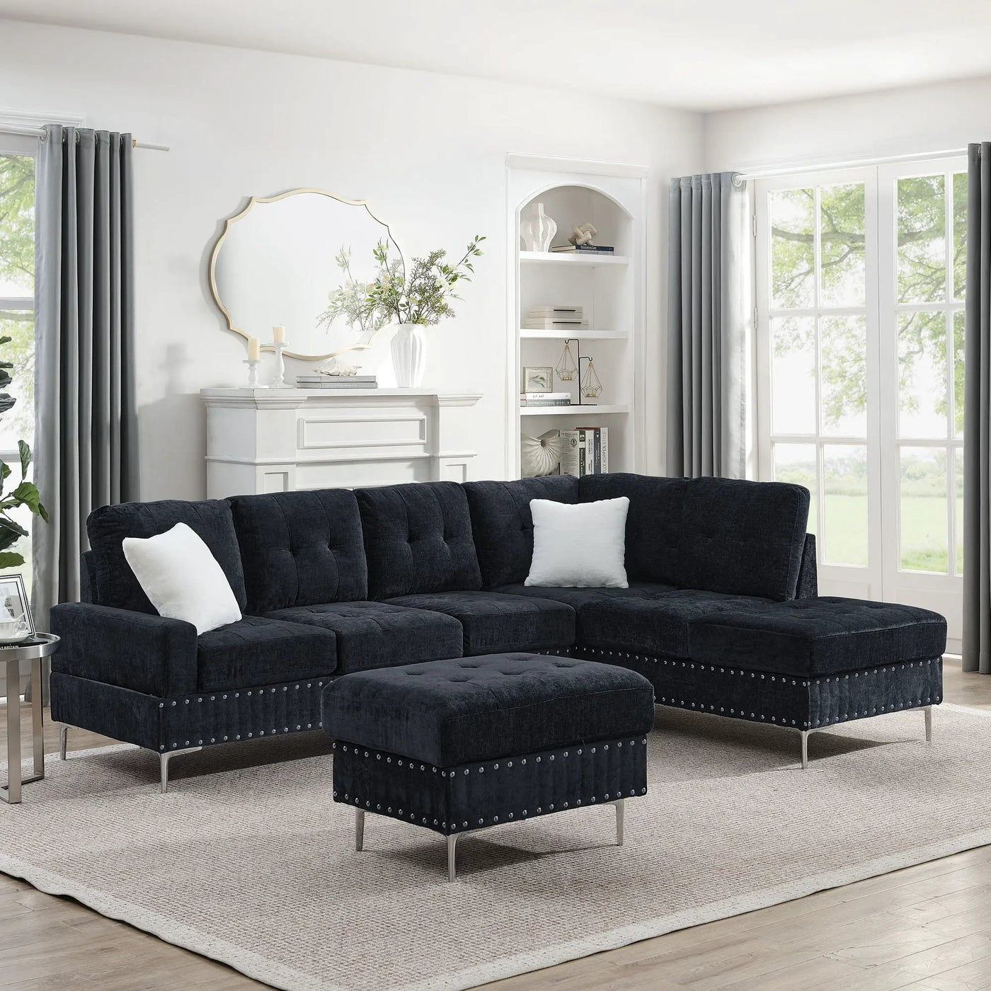 L-Shaped Sectional Sofa With Chaise And Storage Ottoman, Includes 2 Pillows by Unique Piece Furniture