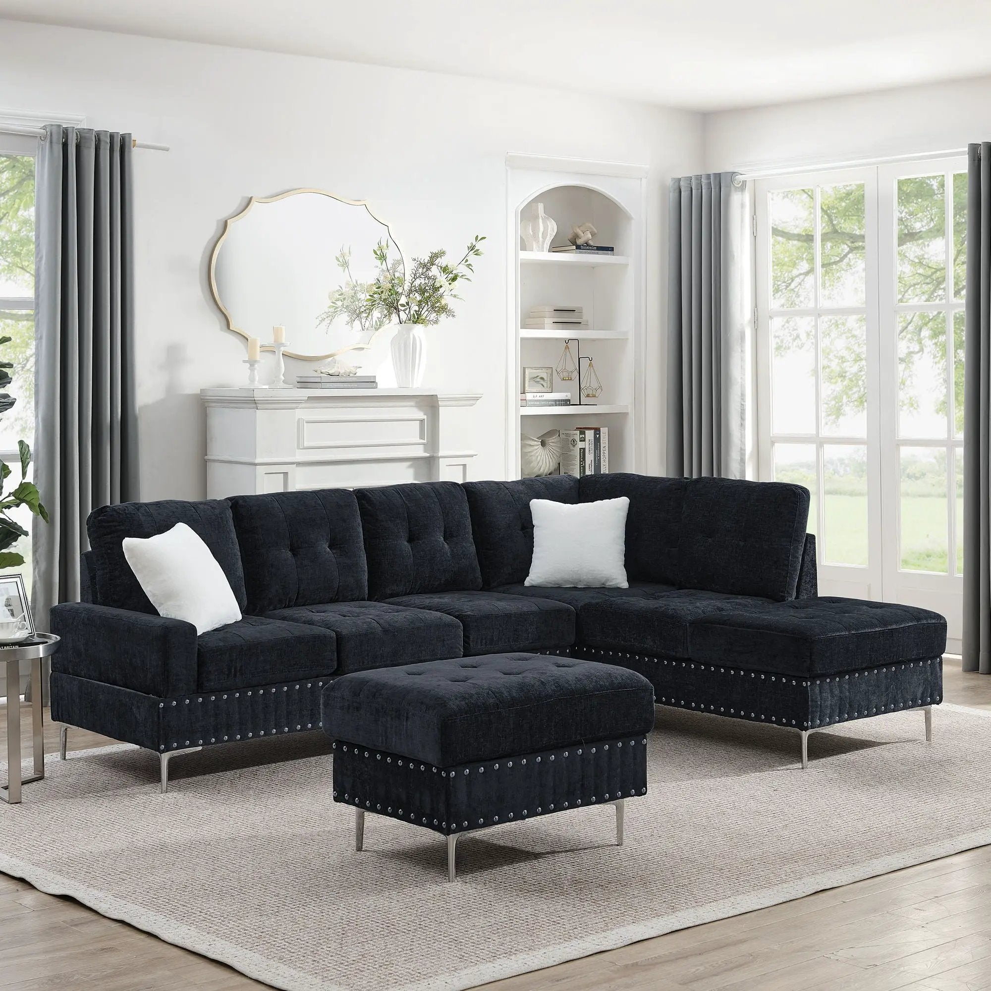 L-Shaped Sectional Sofa With Chaise And Storage Ottoman, Includes 2 Pillows by Unique Piece Furniture