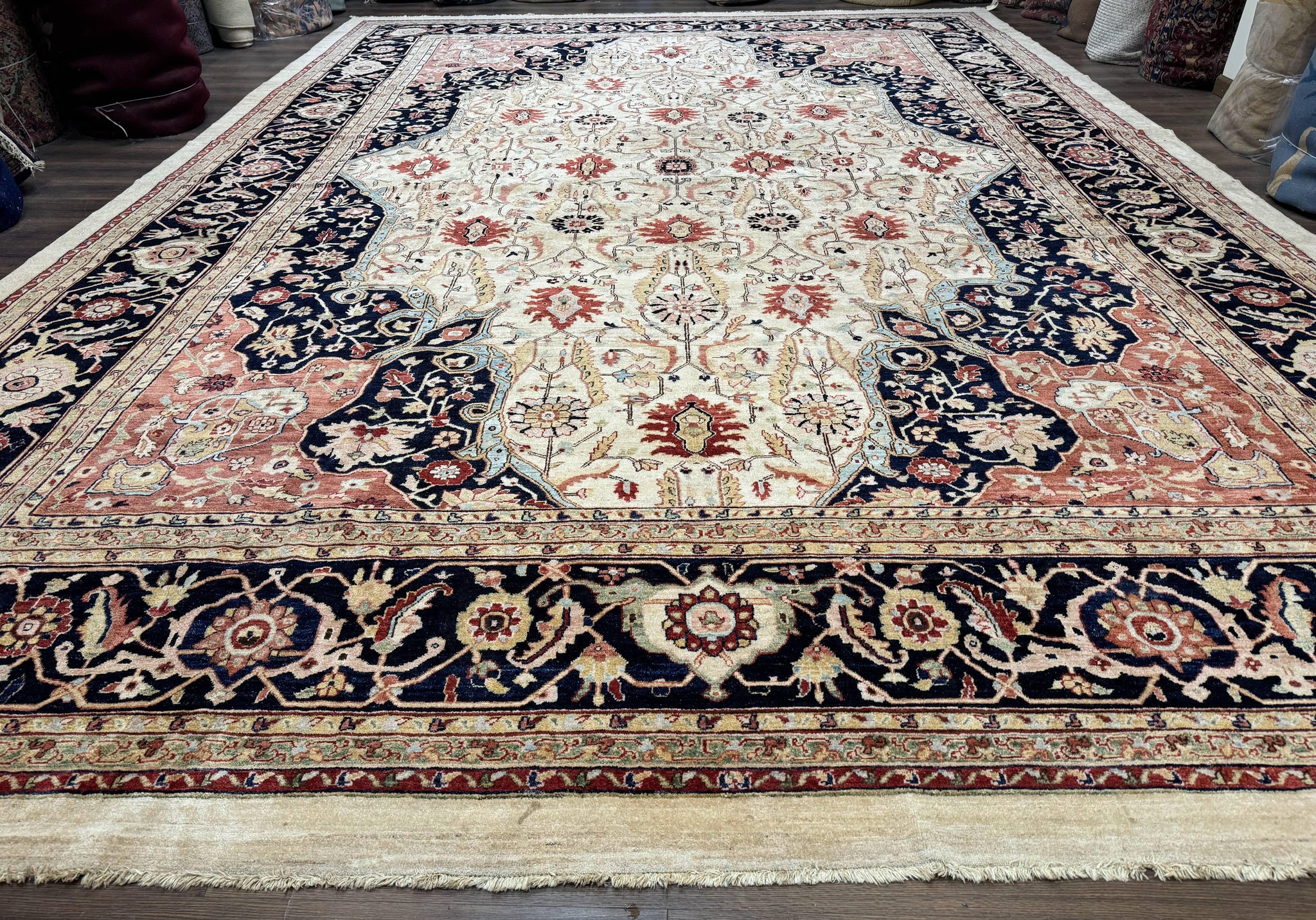 Large Palace Sized Stark Carpet 13x19, Traditional Wool Handmade Rug, Beige by Jewel Rugs