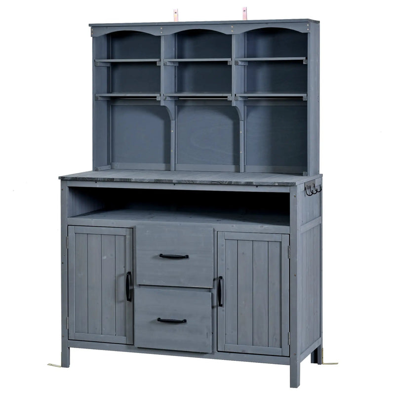 TOPMAX Large Fir Wood Potting Bench with Hutch and Storage