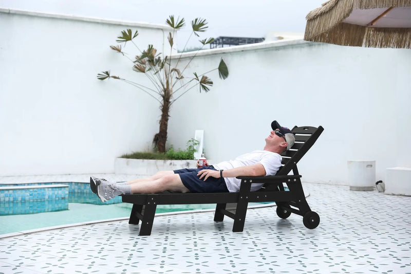 Outdoor Lounge Chair with Wood Texture and Adjustable Backrest by HouseOfZazla