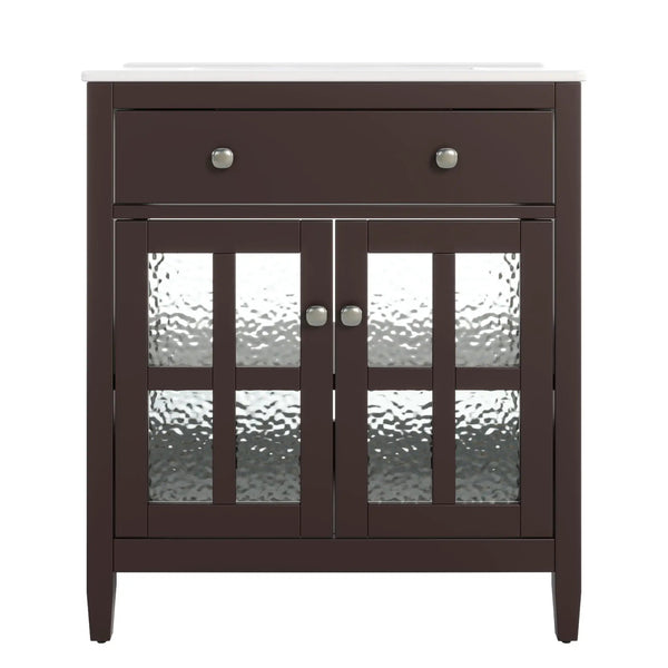 Bathroom Vanity With Ceramic Sink, Adjustable Shelf & Tip Out Tray