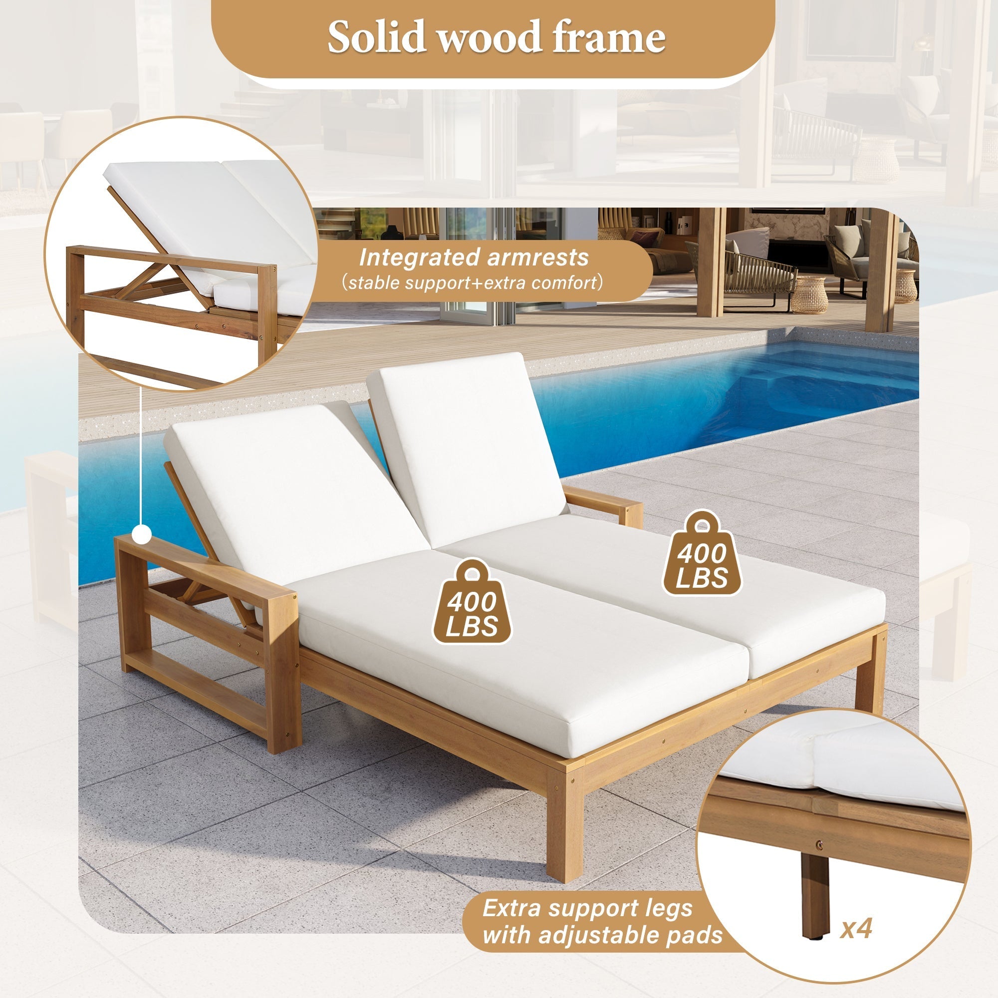 TREXM Outdoor Double Lounge Chair with 5-Position Adjustable Backrest by HouseOfZazla