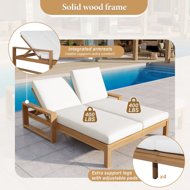 TREXM Outdoor Double Lounge Chair with 5-Position Adjustable Backrest by HouseOfZazla