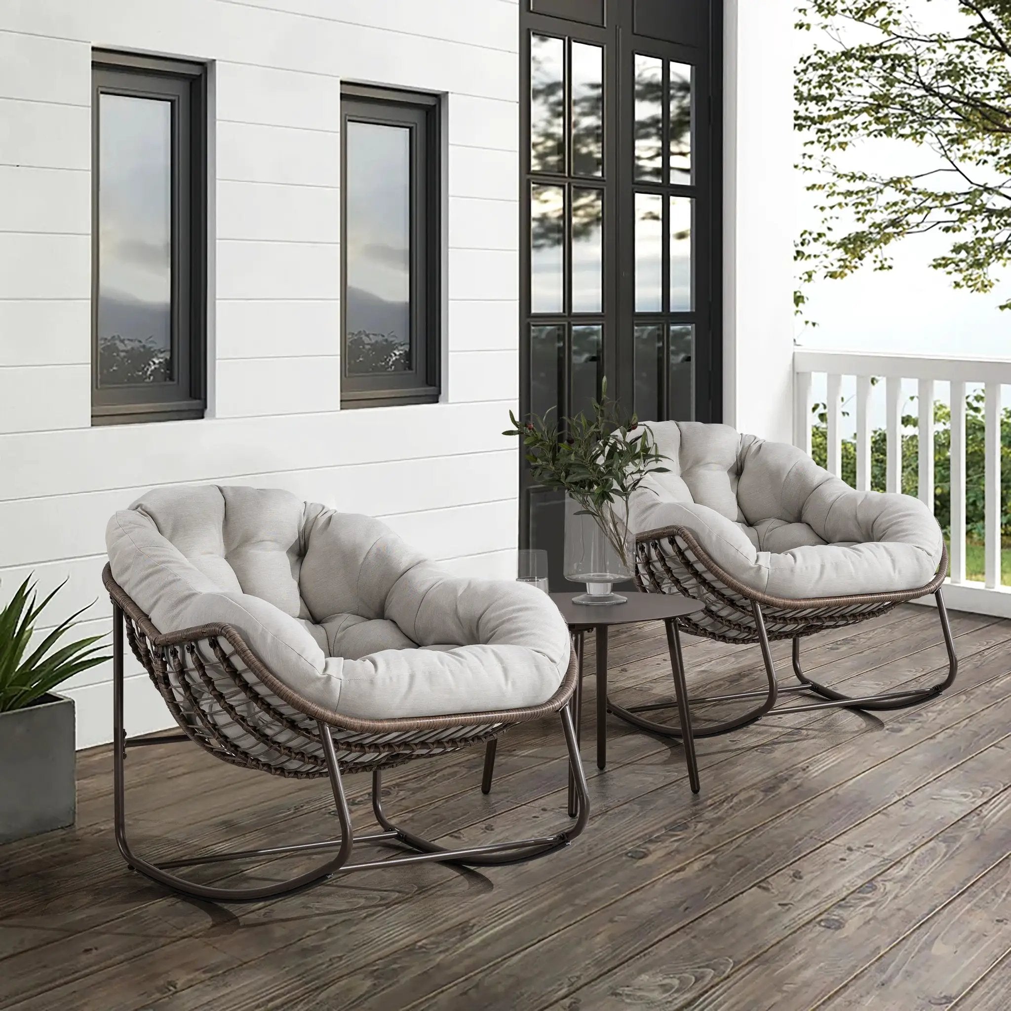 Outdoor Rattan Rocking Chair with Padded Cushion by HouseOfZazla