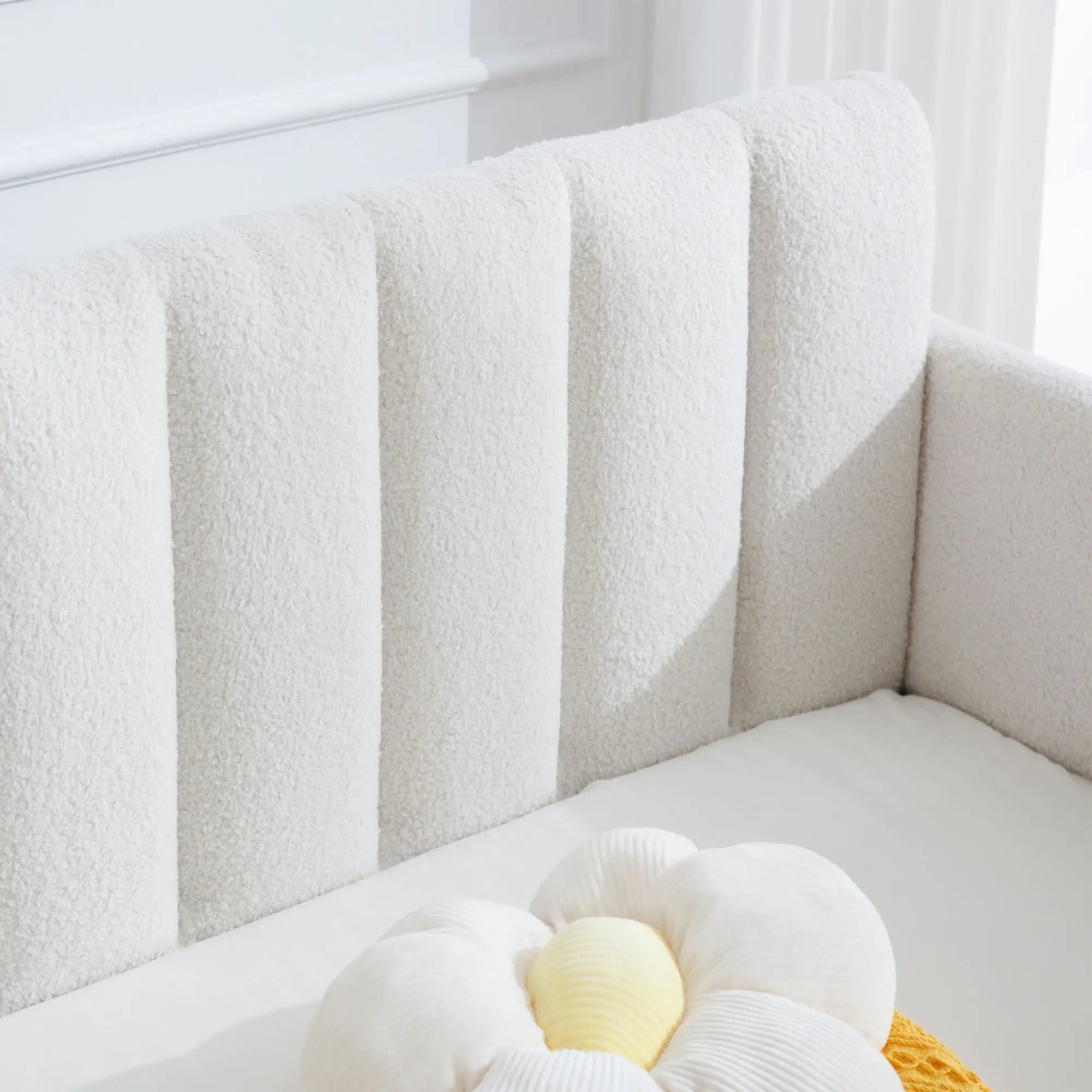 Elena - Boucle Upholstered Daybed, Ribbed Tufted Backrest by HouseOfZazla