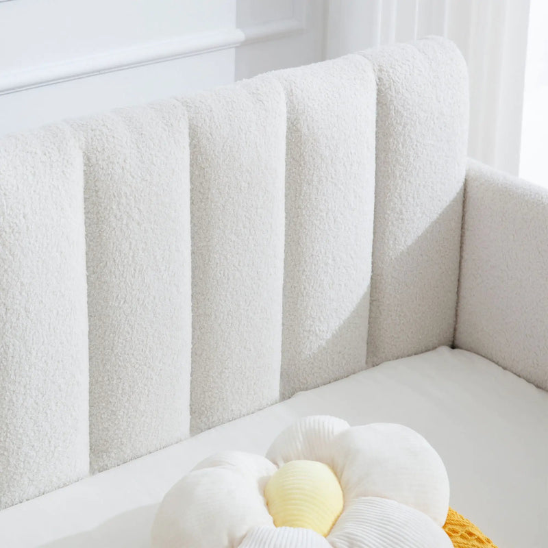 Elena - Boucle Upholstered Daybed, Ribbed Tufted Backrest by HouseOfZazla