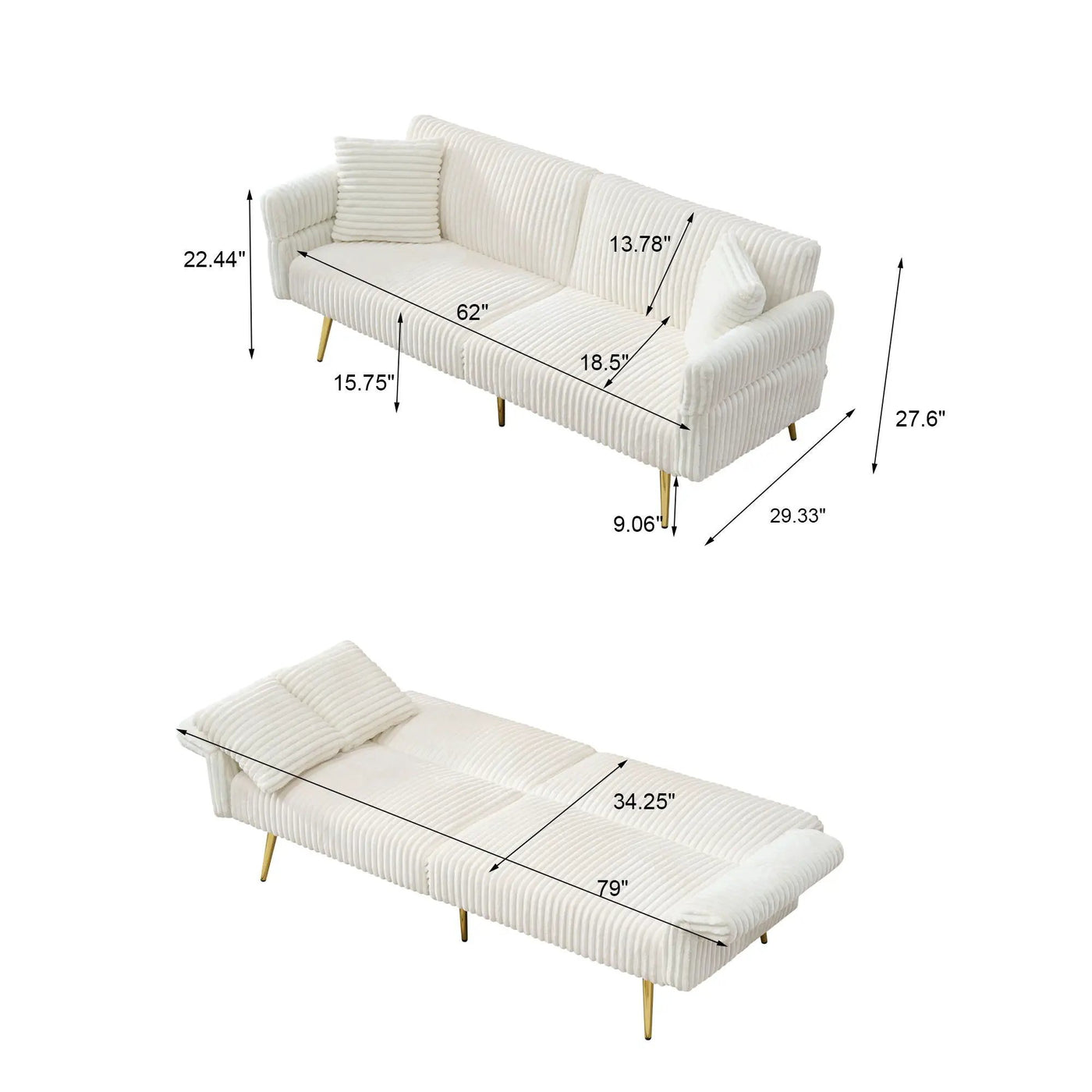 Luxury Foldable Double Sofa Bed With Folding Armrests by Unique Piece Furniture