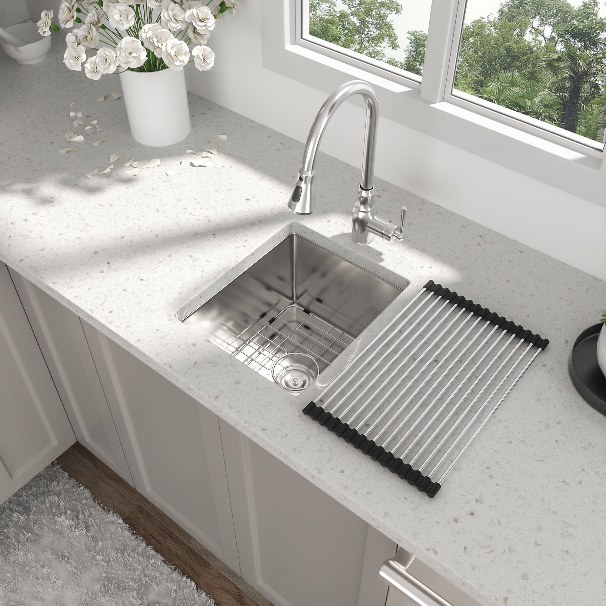 13" Undermount Kitchen Sink 16 Gauge Single Bowl - Brushed Nickel by HouseOfZazla