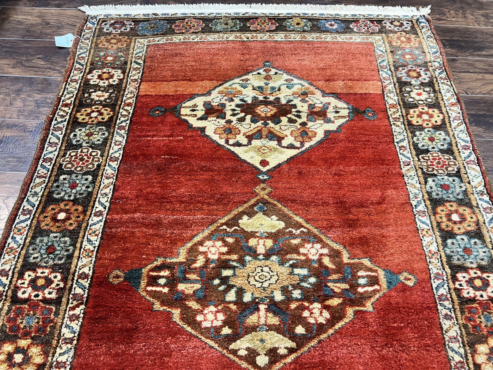 Antique Persian Bidjar Rug 4x8, Triple Medallions, Handmade Oriental Carpet, 1920s Rug, Wool Rug, Red by Jewel Rugs