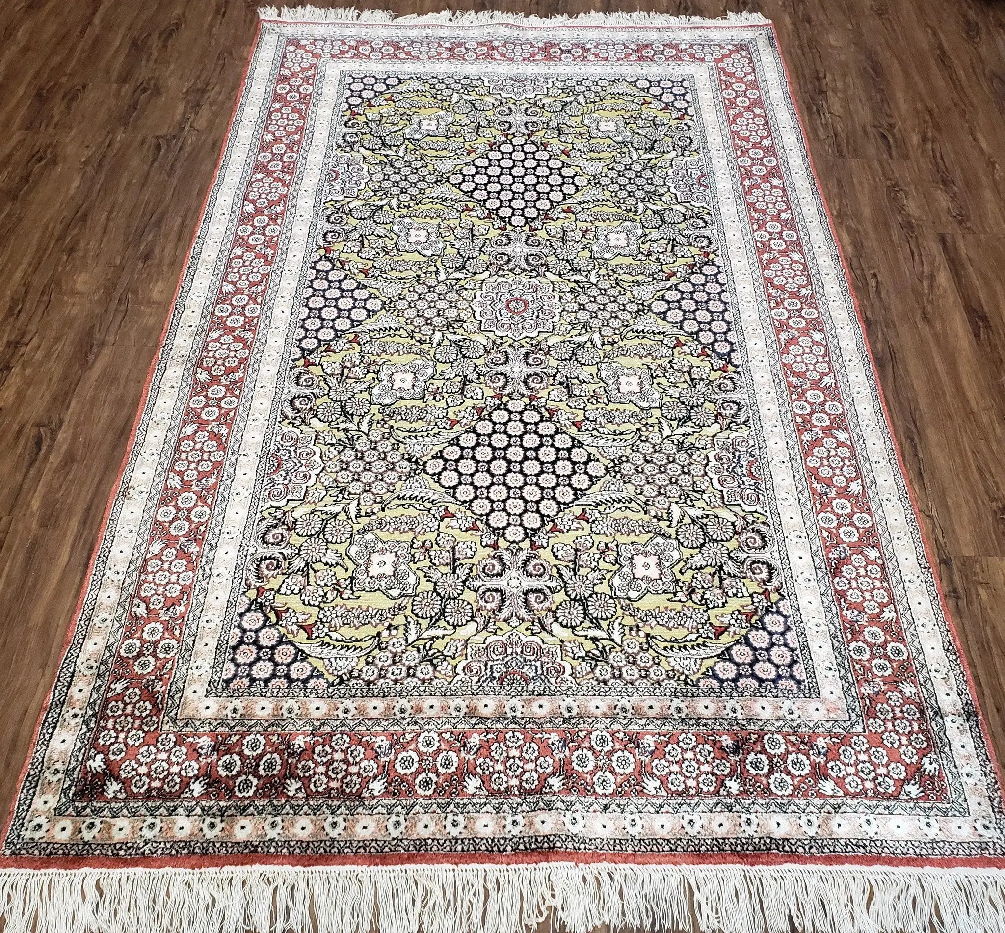 5x8 Indian Kashmiri Silk Rug with Gold Threads by Jewel Rugs