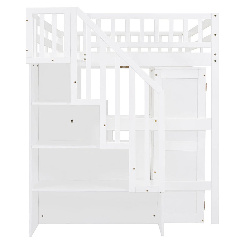 Loft Bed With Stairs, Bookshelf, Drawers, Desk & Wardrobe, Space Saving Multifunctional Furniture by HouseOfZazla