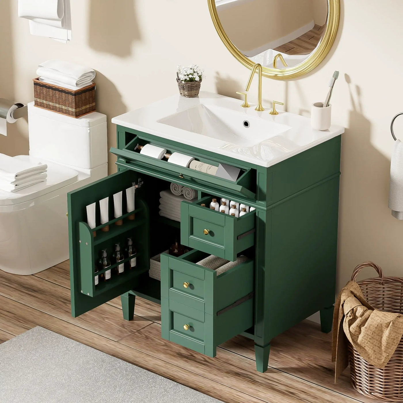 Bathroom Vanity With Top Sink, 2 Drawers & Tip Out Drawer by Unique Piece Furniture