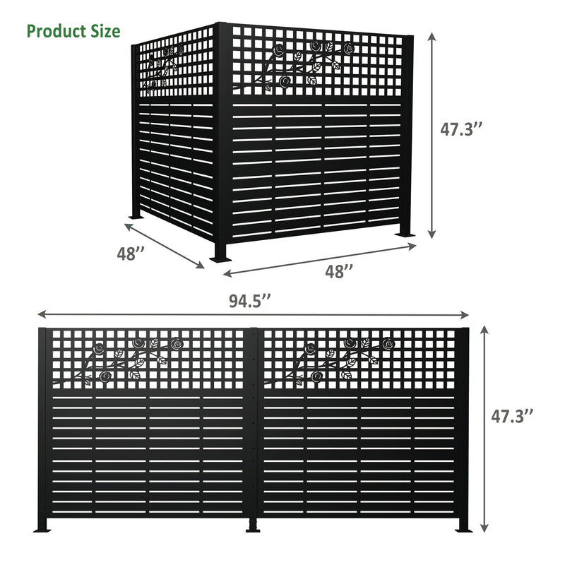 W48" x H47.3" Metal Privacy Screen with Rose Design by HouseOfZazla