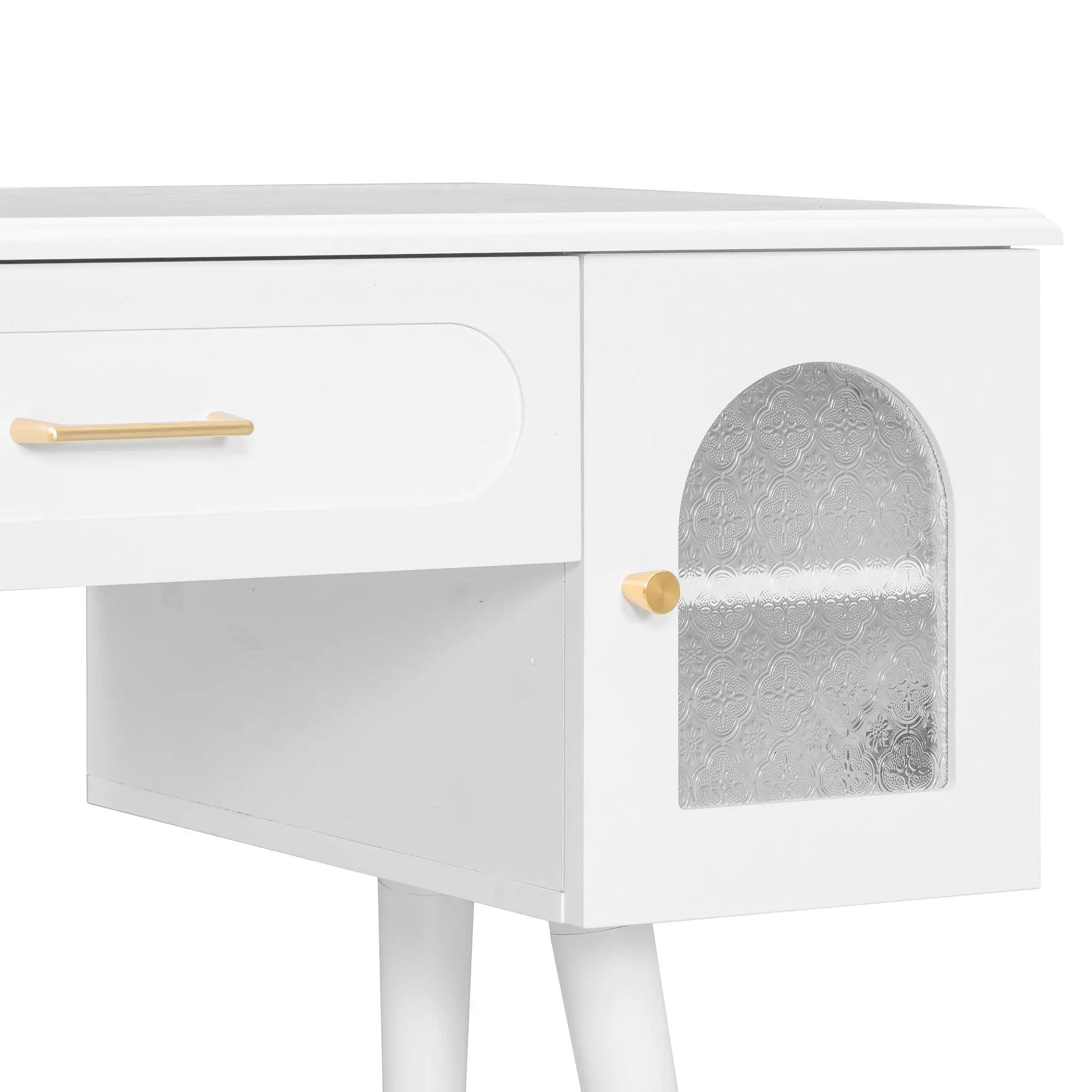 Elegant Vanity Makeup Table & Chair Set Modern Dressing Table With Organizer Writing Desk Charging Port Engineered Wood - White by HouseOfZazla