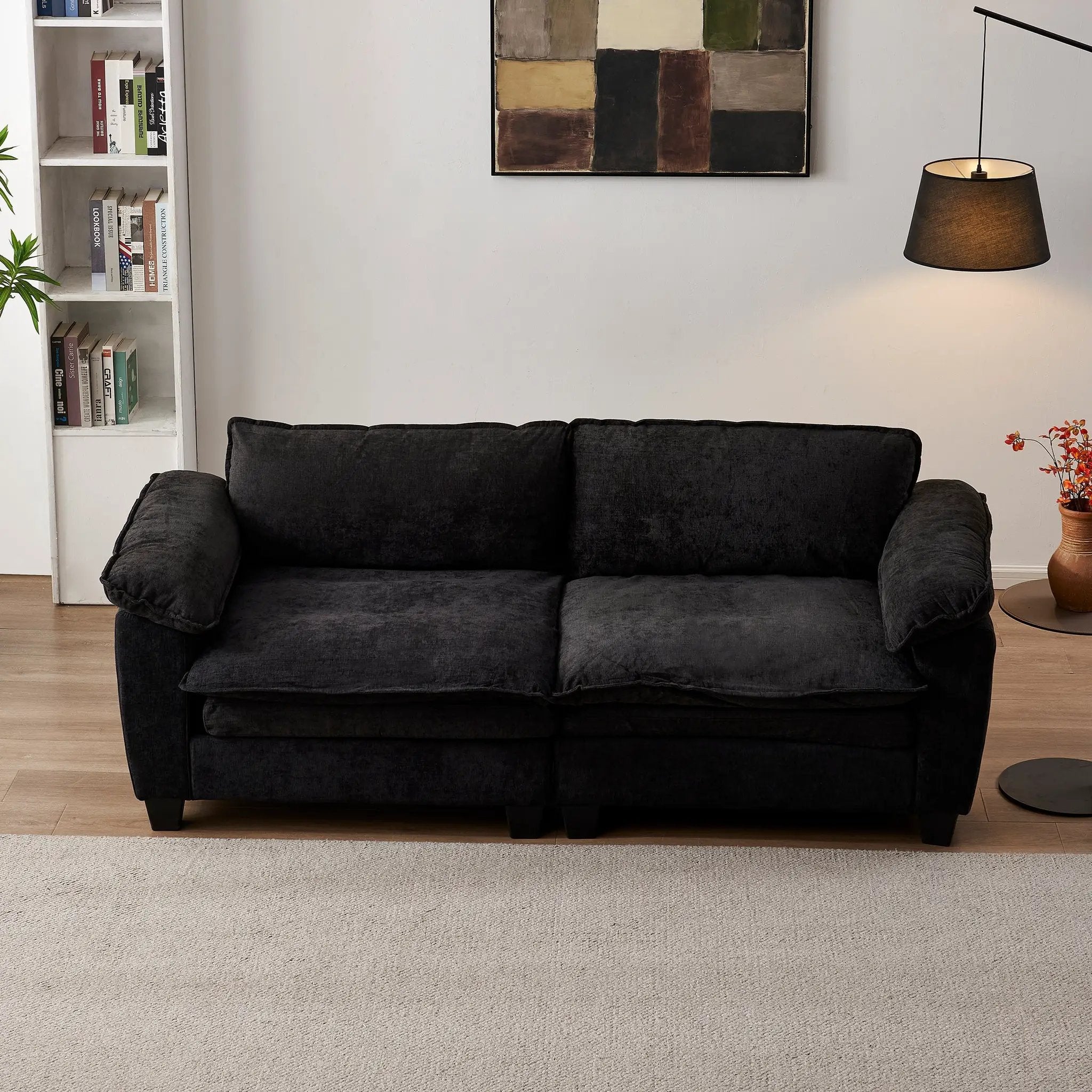 Living Room Furniture Big Loveseat Luxury Couch with Soft Chenille Upholstered Sofa Black by HouseOfZazla
