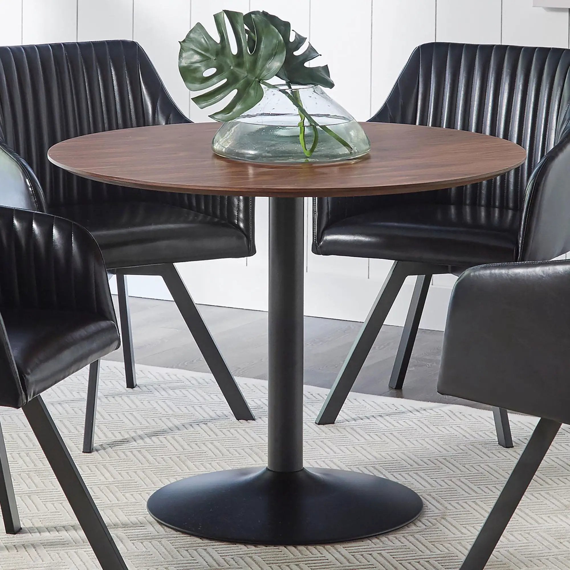 Round Dining Table With Pedestal Base - Warm Walnut by HouseOfZazla