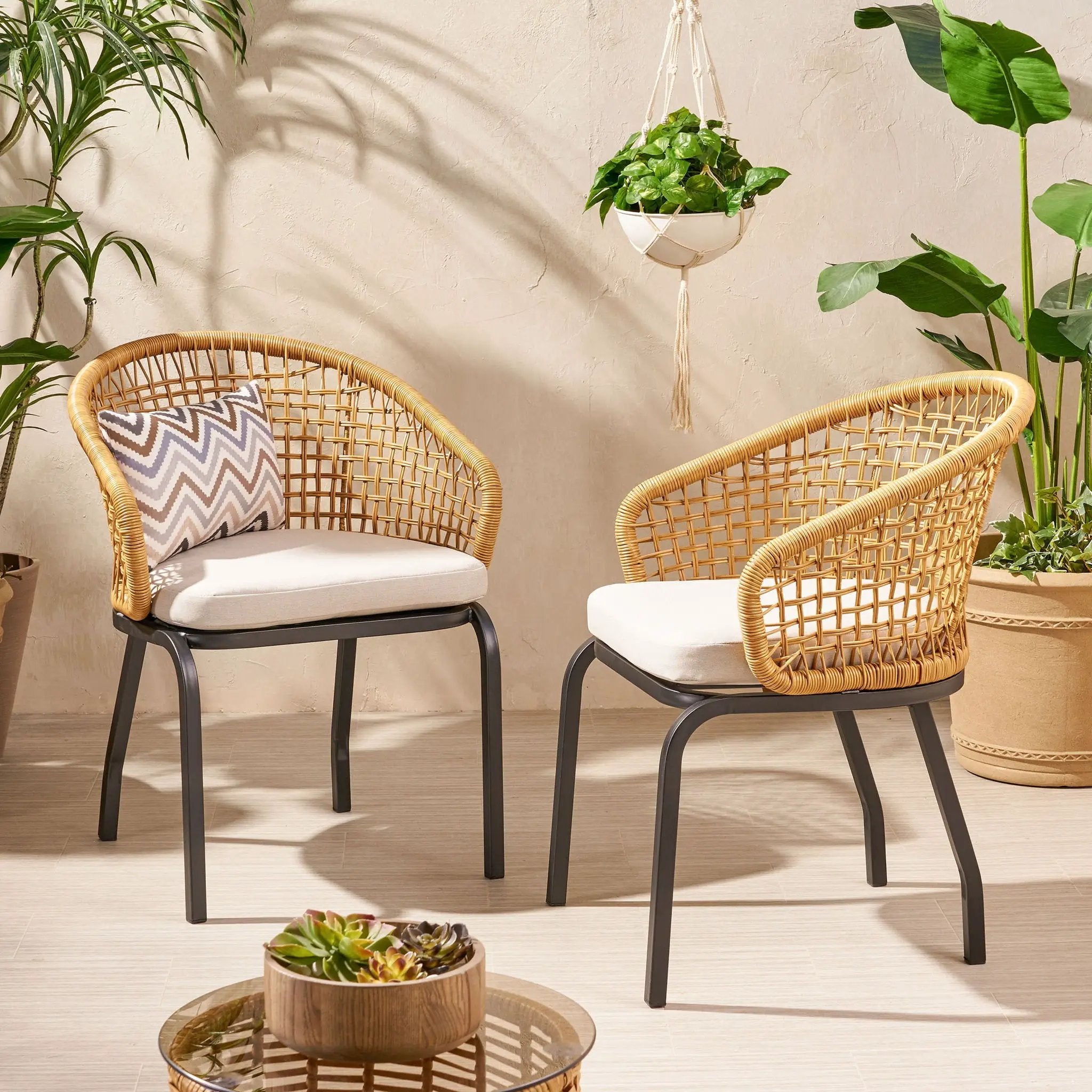 Outdoor Wicker Chair with Powder Coated Iron Legs by HouseOfZazla