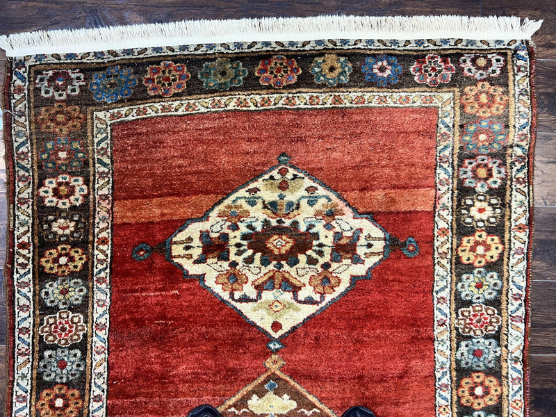 Antique Persian Bidjar Rug 4x8, Triple Medallions, Handmade Oriental Carpet, 1920s Rug, Wool Rug, Red by Jewel Rugs
