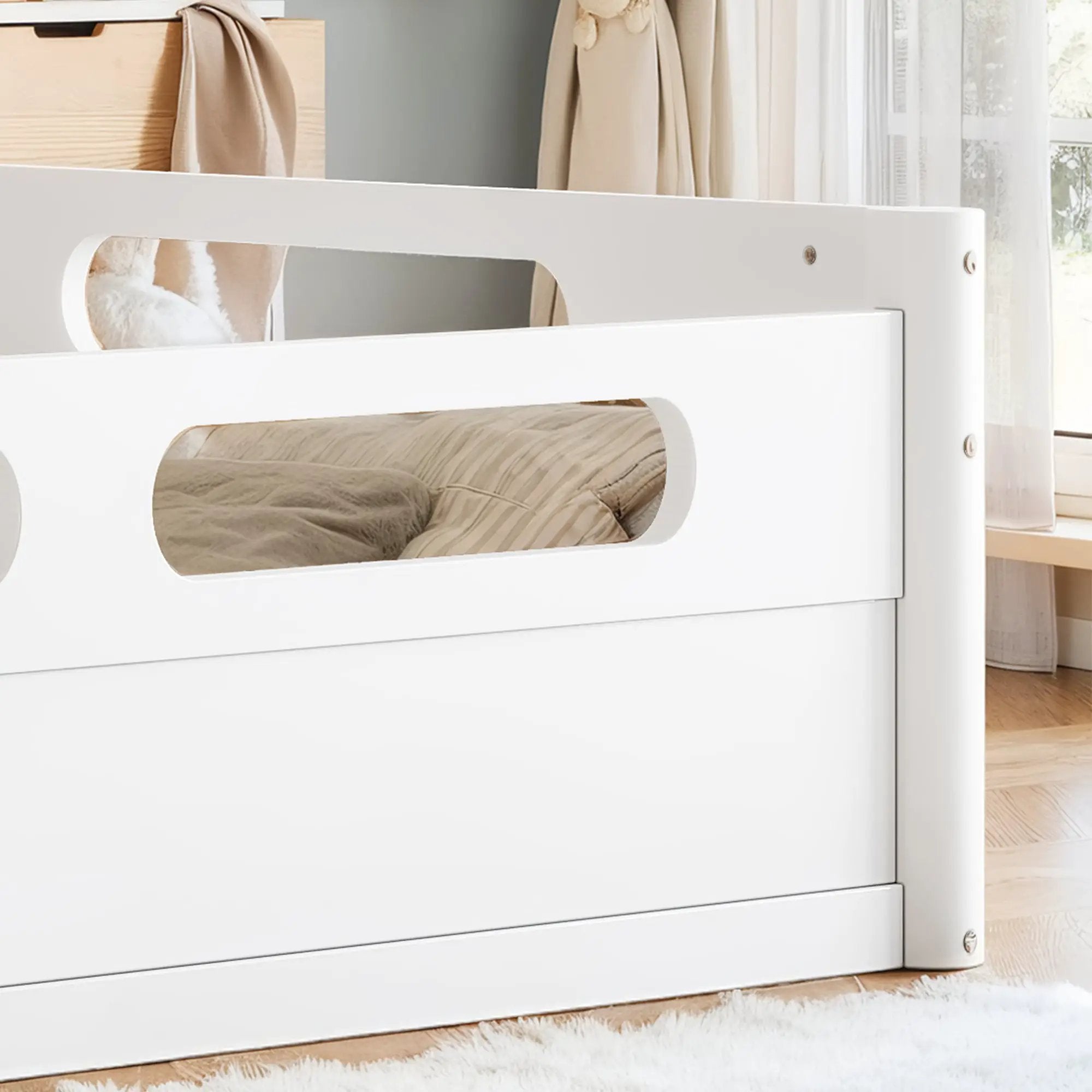 Queen Size Floor Platform Bed with Guardrails by HouseOfZazla
