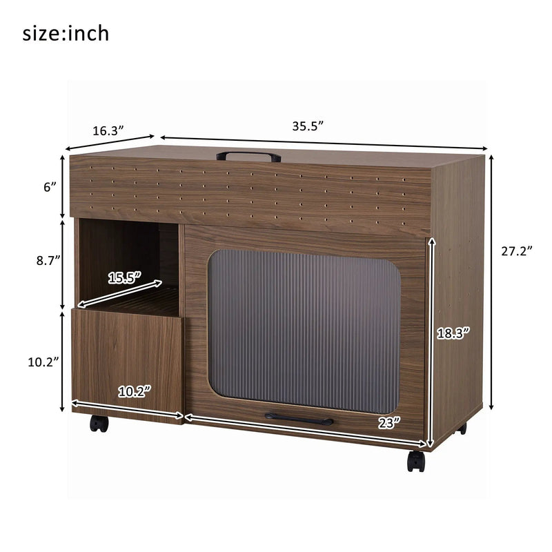 Furniture Style Multi Use Cat Litter Box House With Storage - Walnut