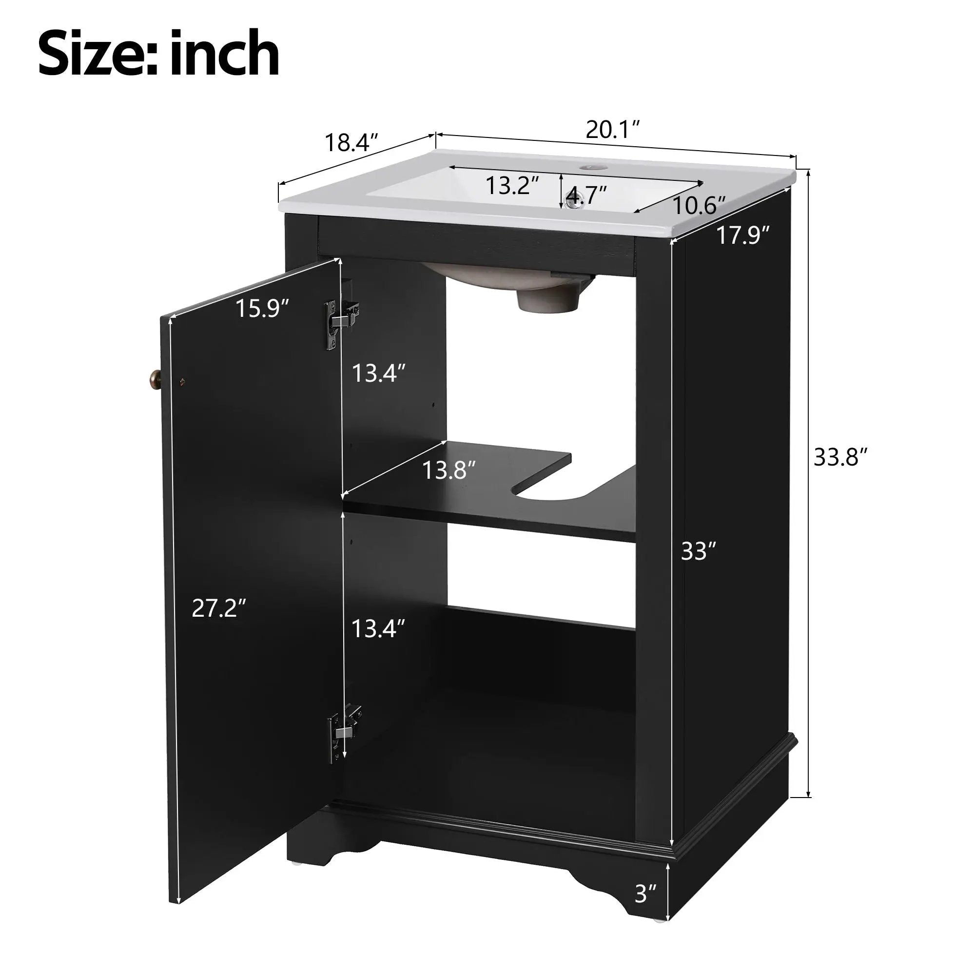 Bathroom Vanity With Sink, Freestanding Single Cabinet Set, Soft Close Door, Adjustable Shelf by Unique Piece Furniture