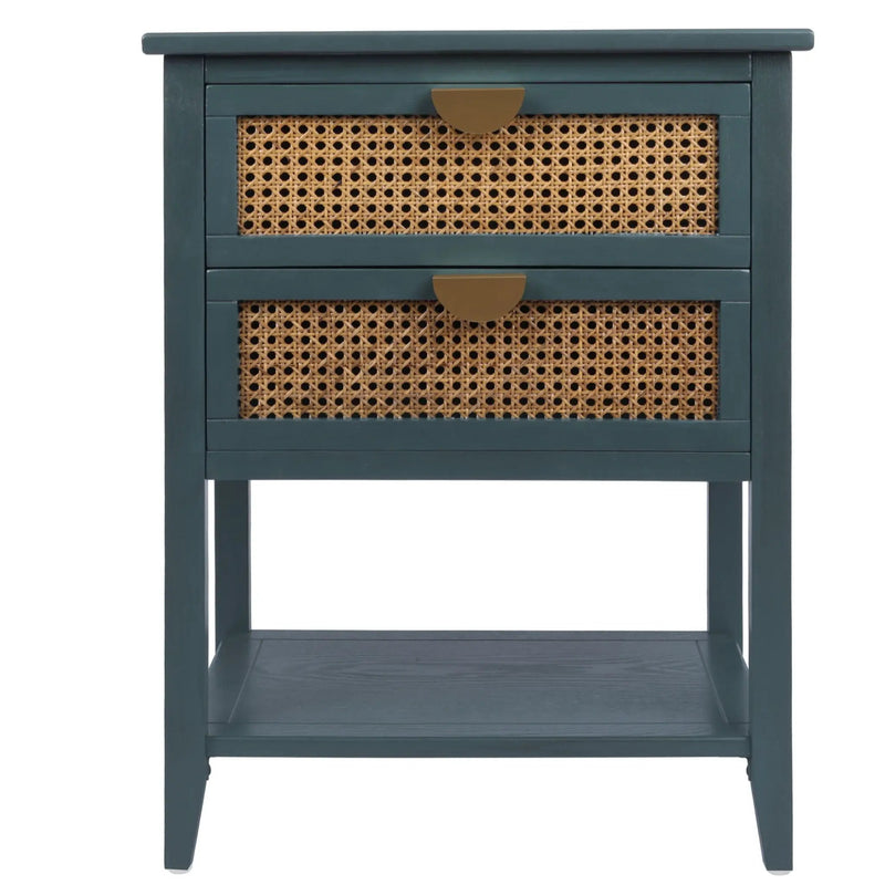 2 Drawer Side Table, Natural Rattan by HouseOfZazla