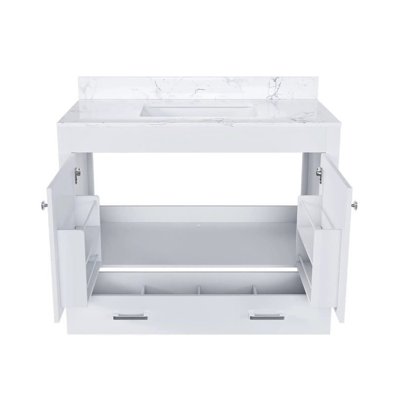 43" Bathroom Vanity With Artificial Marble Carrara Top Set, Multi Functional Bathroom Cabinet With Doors And Drawer - White by HouseOfZazla