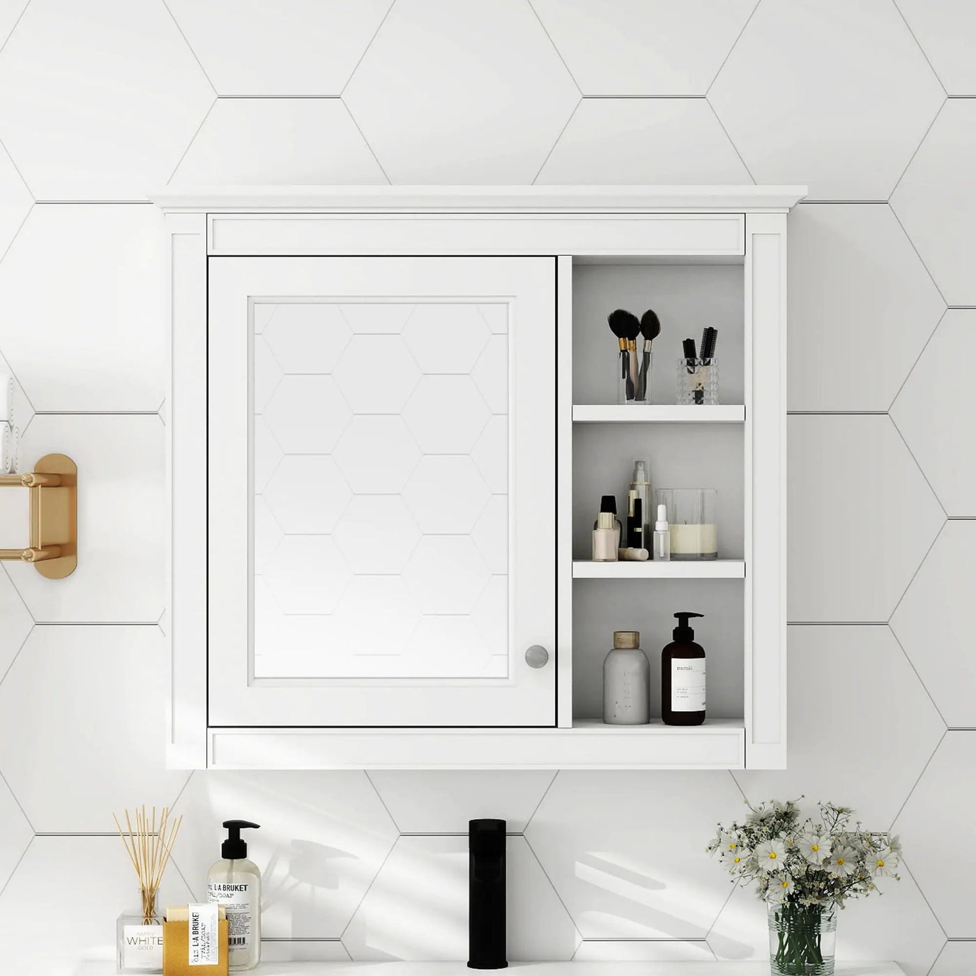 Wall Mounted Medicine Cabinet With Mirror and 3 Open Shelves by HouseOfZazla