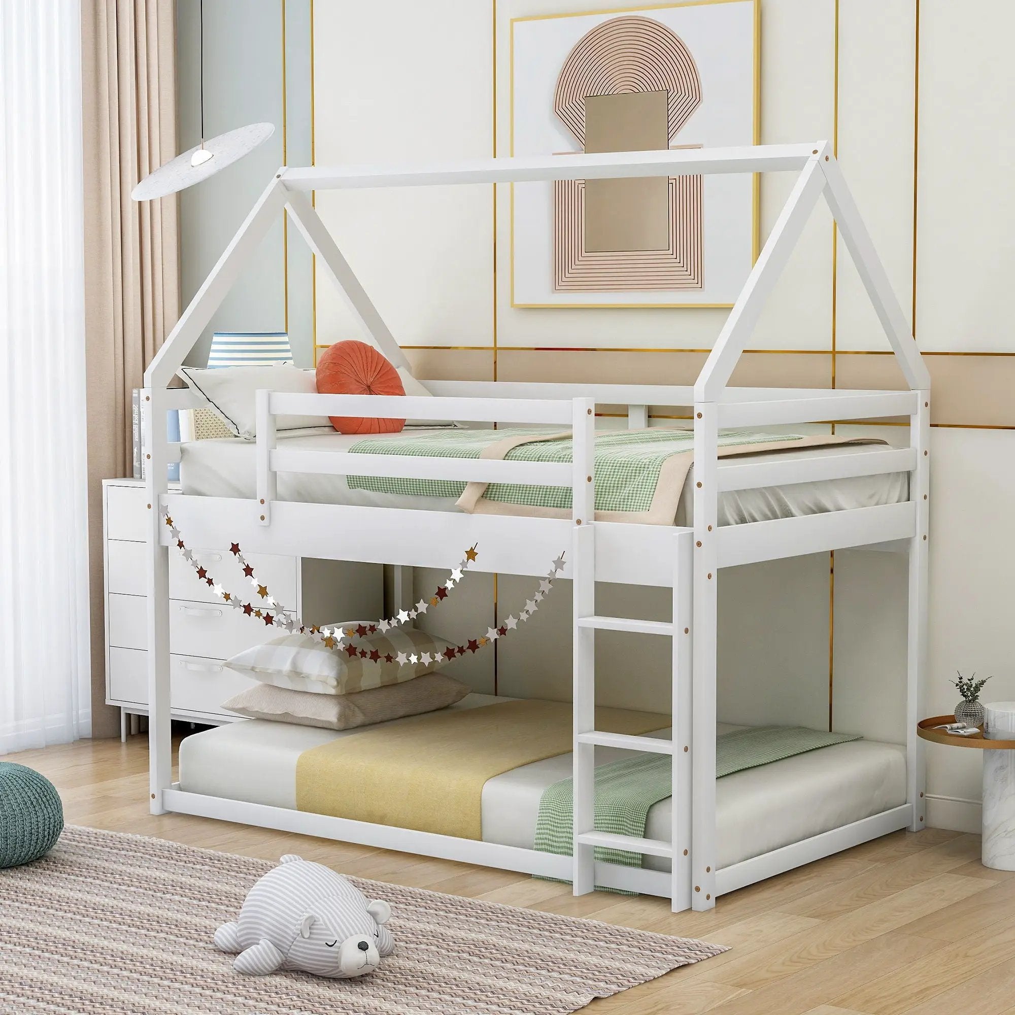 Low Bunk Bed With House Shaped Frame And Ladder by Unique Piece Furniture