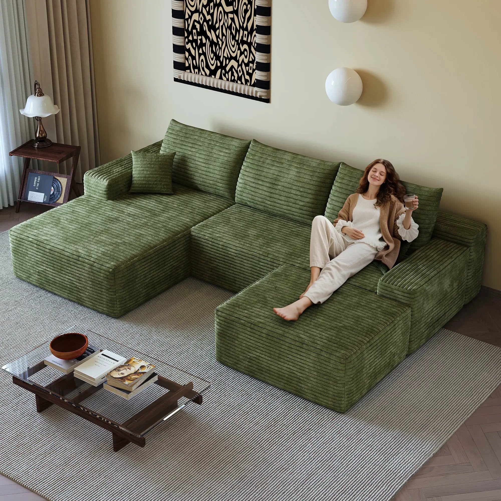 107" Cloud Sectional Sofa with Ottoman by HouseOfZazla
