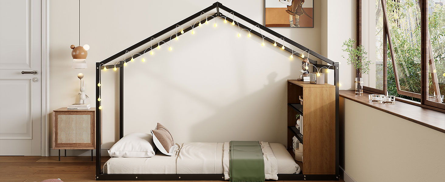 Bed House Frame With Shelves And Lights by HouseOfZazla