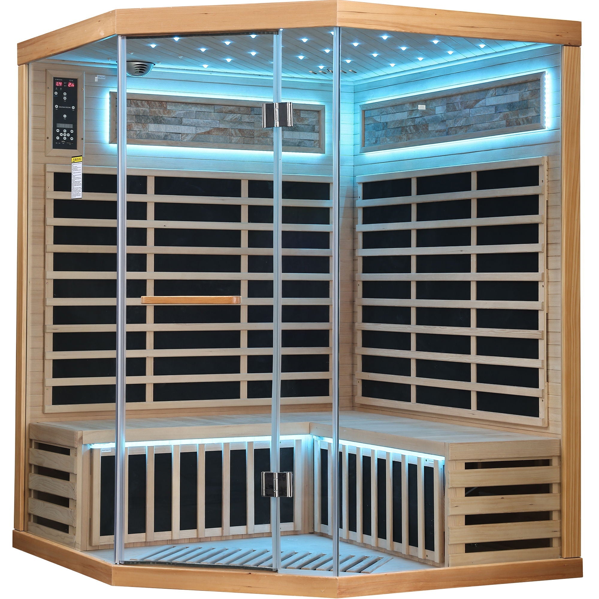 Pentagonal Sauna Room With Carbon Heating Plates - American White Oak by HouseOfZazla