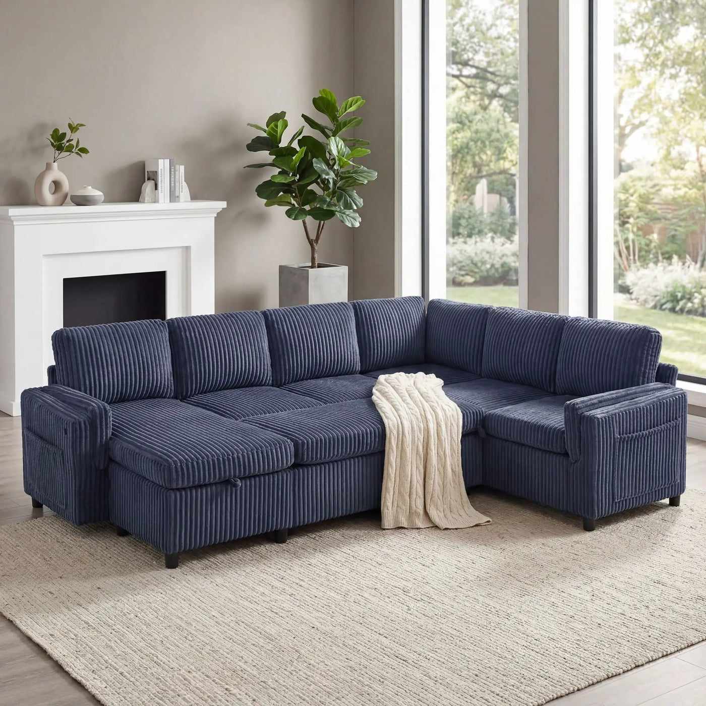 Convertible U-Shaped Sectional Sofa Bed With USB Ports And Storage by HouseOfZazla