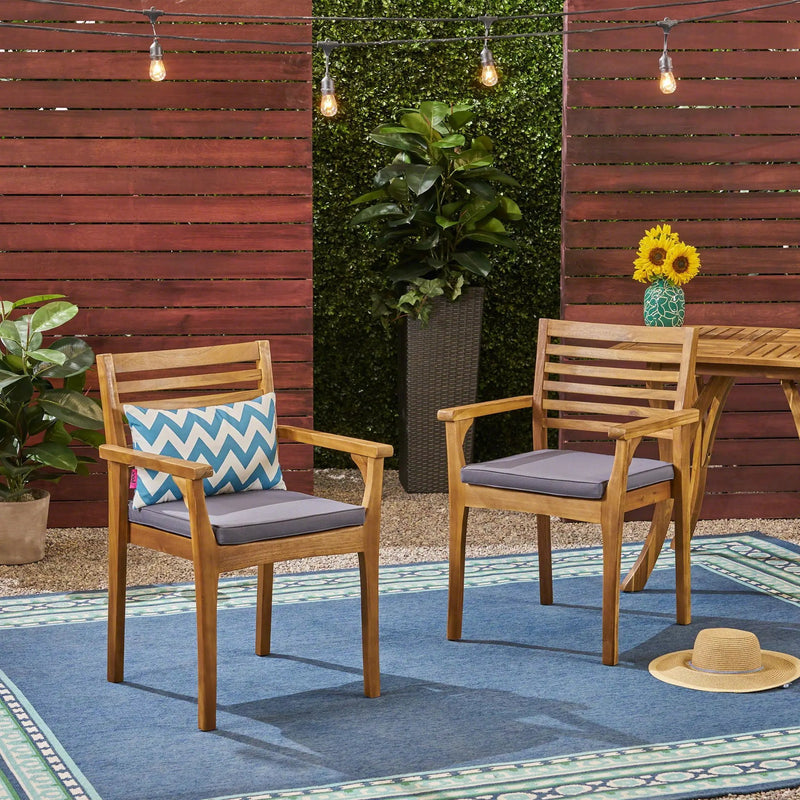 Outdoor Dining Chair With Slat Back And Acacia Wood Frame (Set of 2) - Gray / Teak by HouseOfZazla