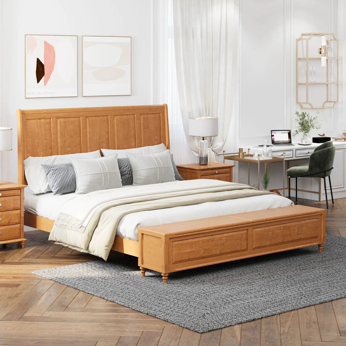 Sleigh Bed Frame With Tall Headboard And Storage Bench by HouseOfZazla