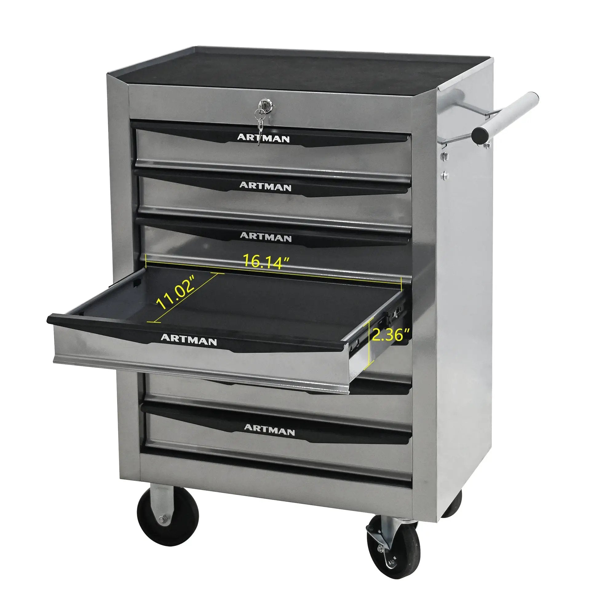 Rolling Metal Tool Chest with 7 Drawers, 20" Cabinet Silver by HouseOfZazla