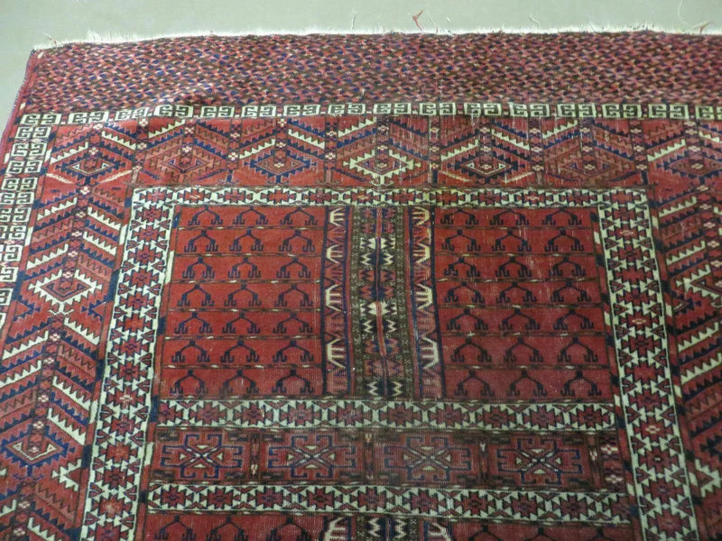 Antique Turkoman Rug 4x5, Ensi Hatchli Tekke Wool Rug by Jewel Rugs