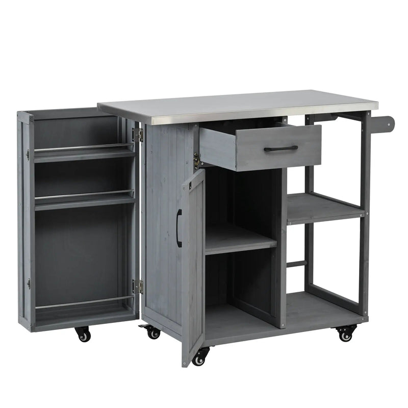 Outdoor Kitchen Island Fir Wood Prep Station with Stainless Steel Top by HouseOfZazla