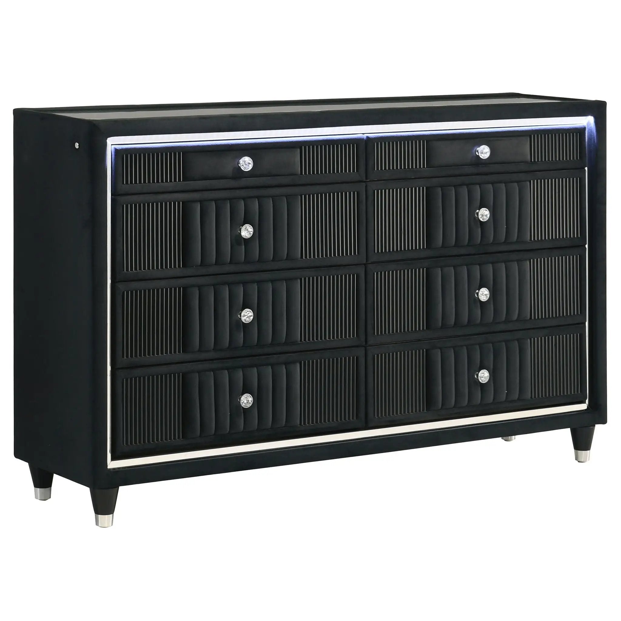 Ravenne 6-drawer Velvet Upholstered LED Dresser Cabinet Black by Unique Piece Furniture