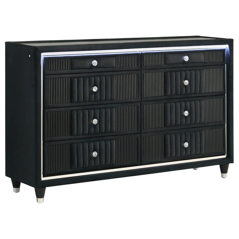 Ravenne 6-drawer Velvet Upholstered LED Dresser Cabinet Black by Unique Piece Furniture
