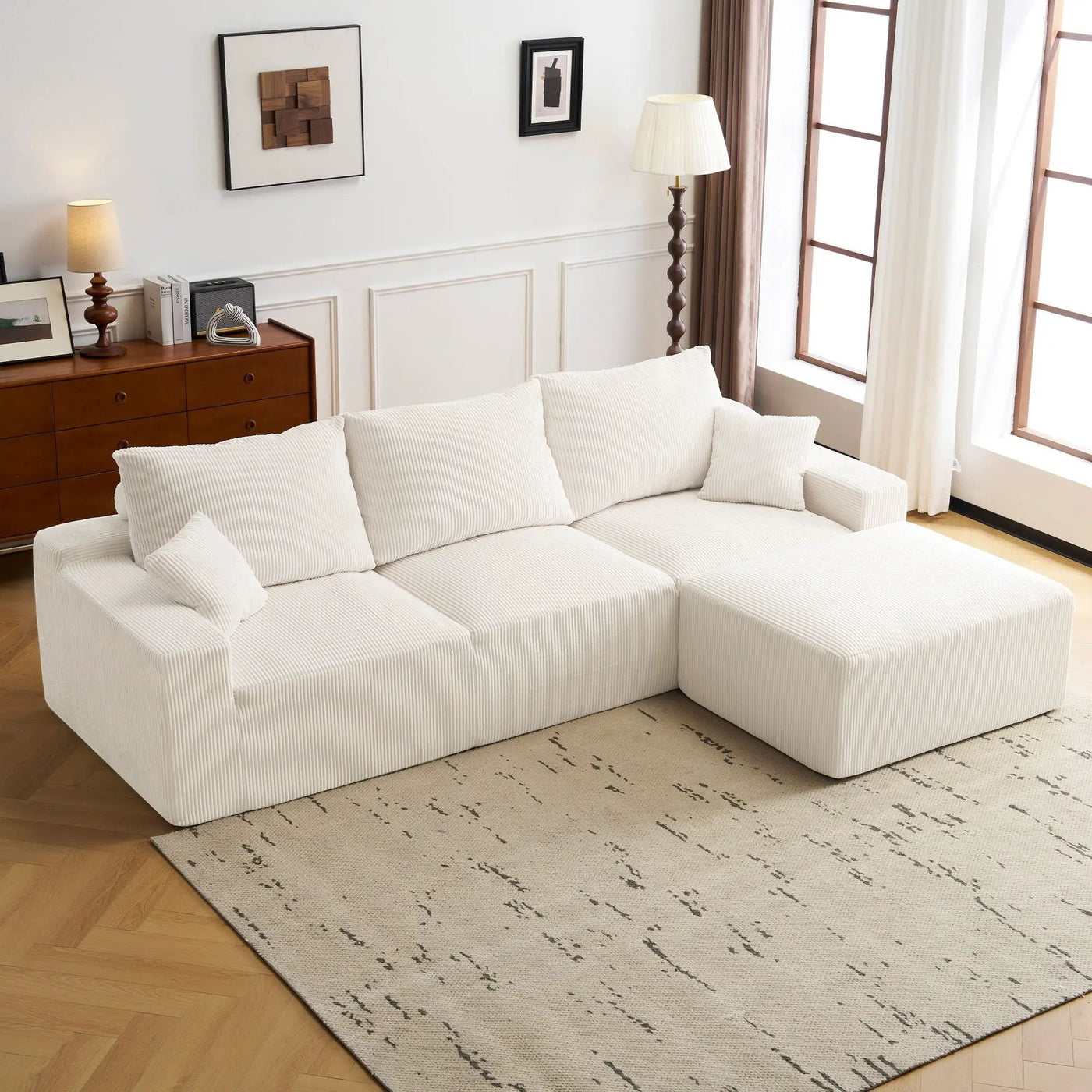 L Shaped Sectional Sofa, Full Compression 3 Seater Cloud Couch With Chaise by Unique Piece Furniture