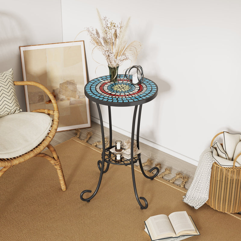 Patio Side Table with Shelf, Blue and Black by HouseOfZazla