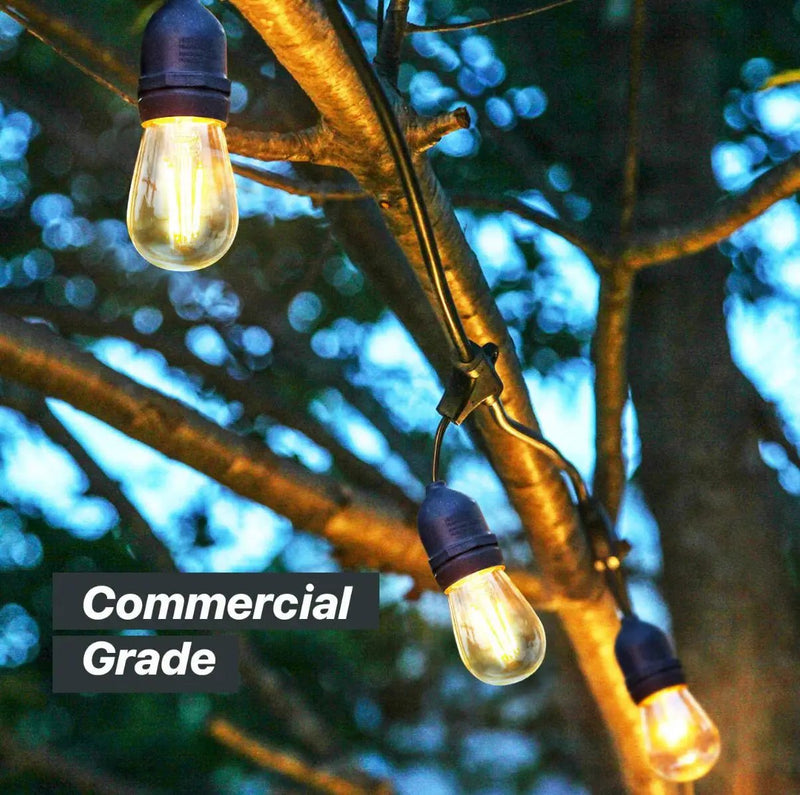 24Ft Plug-In LED Outdoor String Lights Waterproof- Hanging, Dimmable 2W Vintage Edison Bulbs by Outdoor Solar Outlet