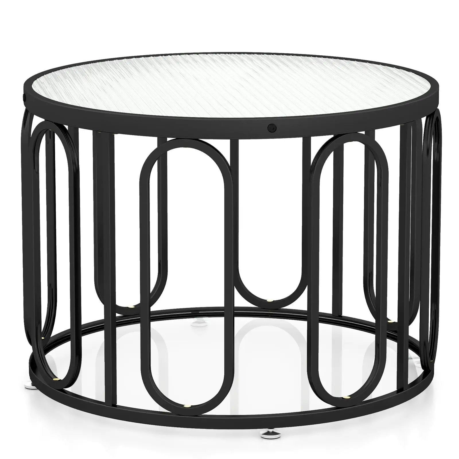 24 Inch Round Coffee Table with Reeded Tempered Glass Top and Oval Swivel Brackets by DirectDeals