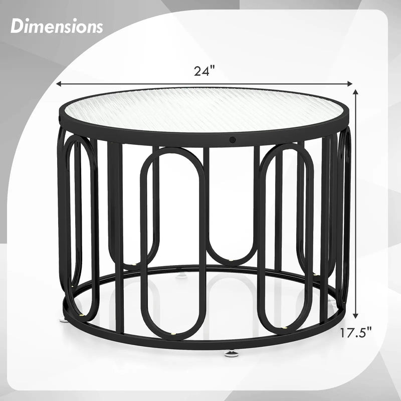 24 Inch Round Coffee Table with Reeded Tempered Glass Top and Oval Swivel Brackets by DirectDeals