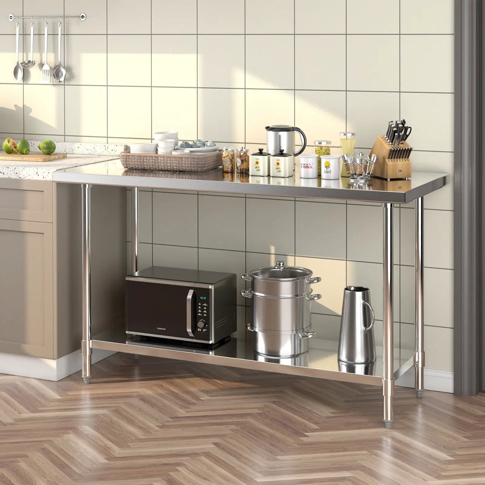 24 x 60 Inches Stainless Steel Kitchen Prep Work Table with Adjustable Undershelf by DirectDeals