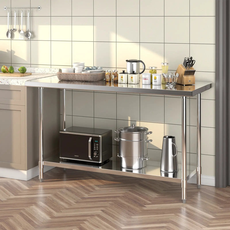 24 x 60 Inches Stainless Steel Kitchen Prep Work Table with Adjustable Undershelf by DirectDeals