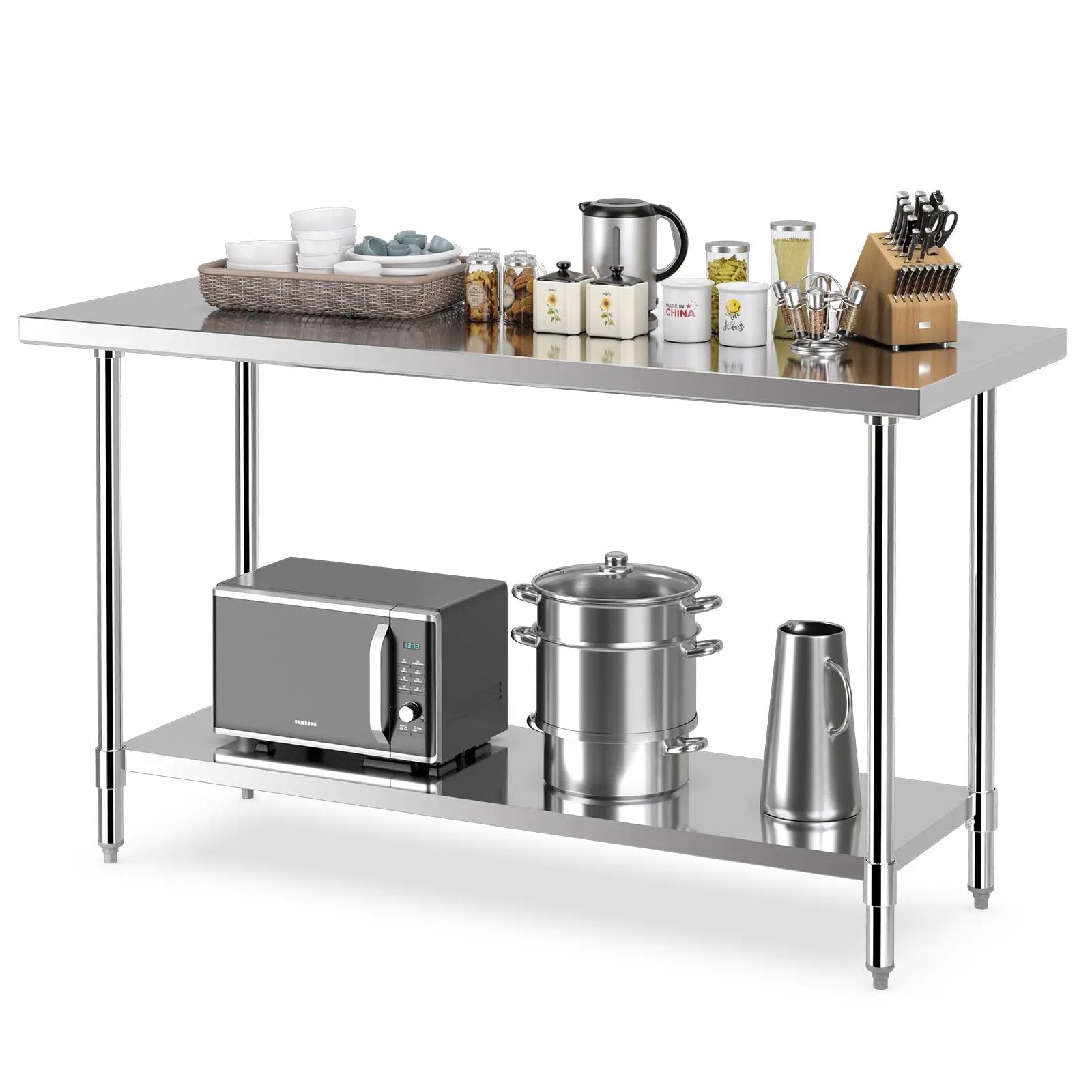 24 x 60 Inches Stainless Steel Kitchen Prep Work Table with Adjustable Undershelf by DirectDeals