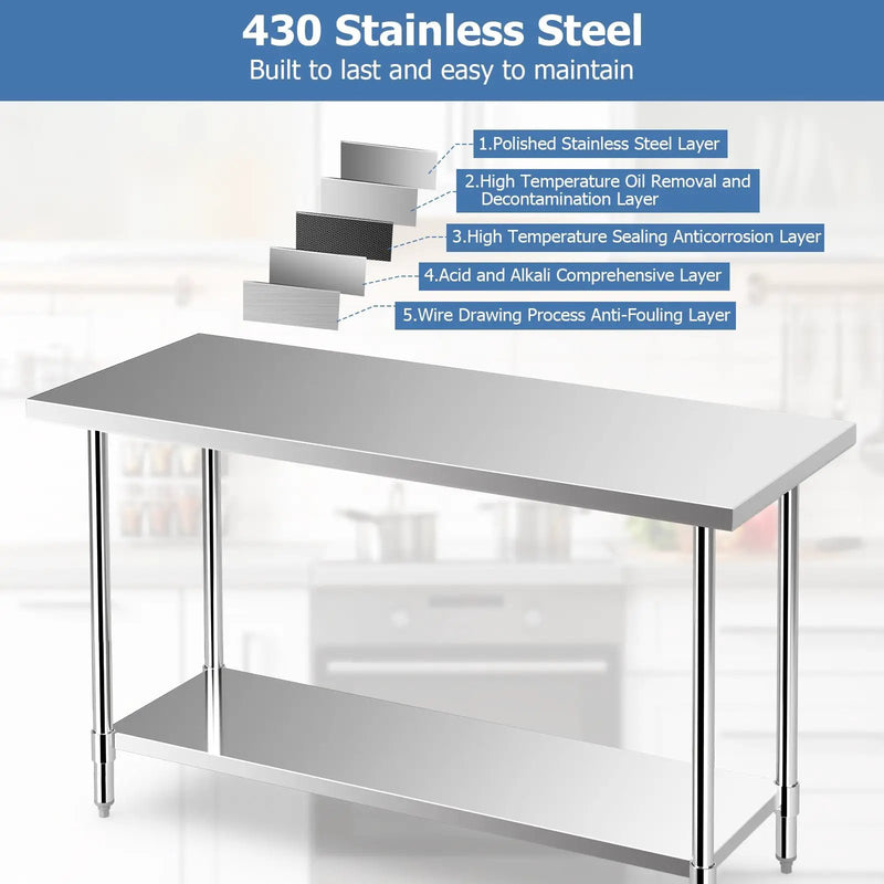 24 x 60 Inches Stainless Steel Kitchen Prep Work Table with Adjustable Undershelf by DirectDeals